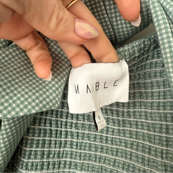 Pinkblush Mable Green Gingham Smocked Fitted Self-Tie Maternity Midi Dress S - Picture 9 of 11